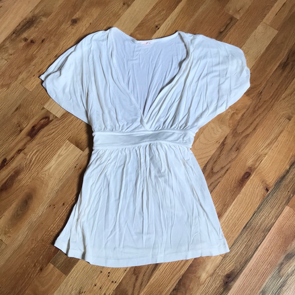 Off white V neck tie back shirt